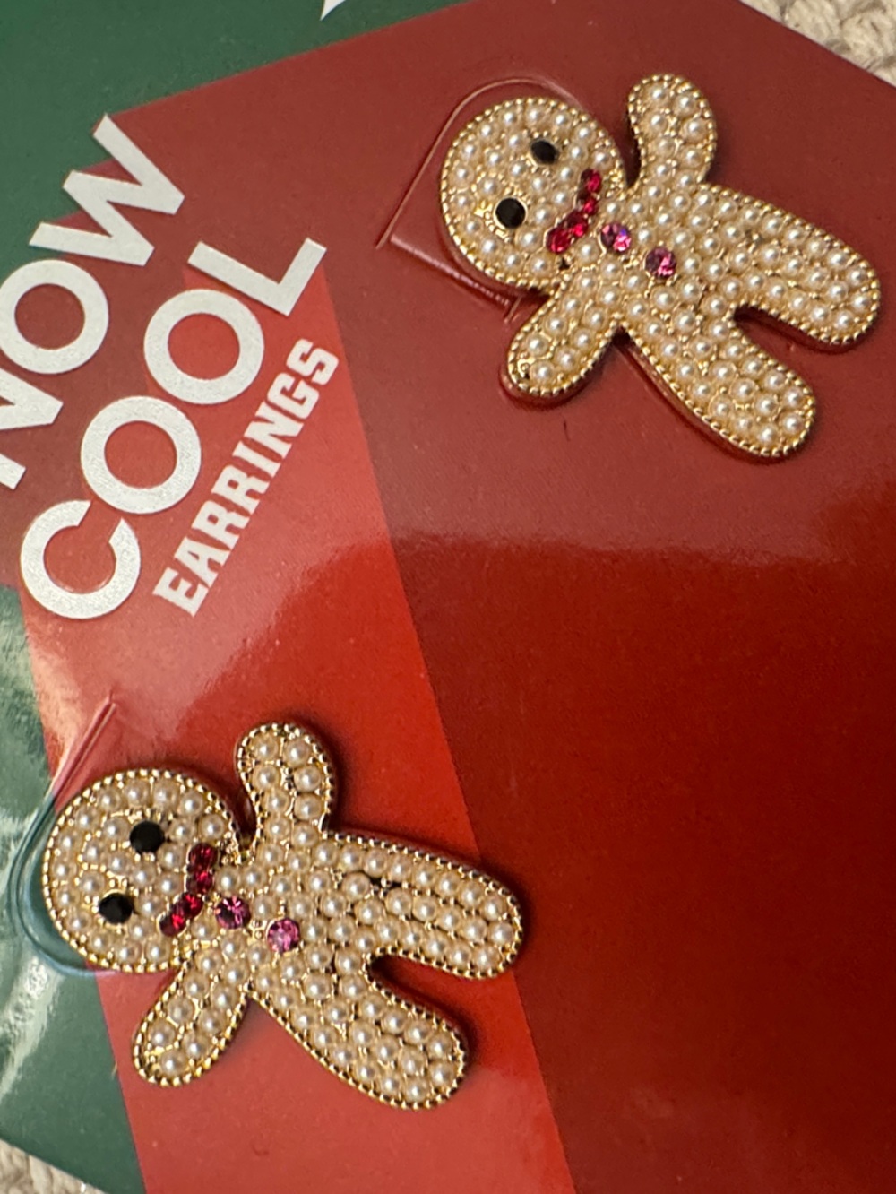 Bejeweled Gingerbread Stud Earrings with Pink Accents